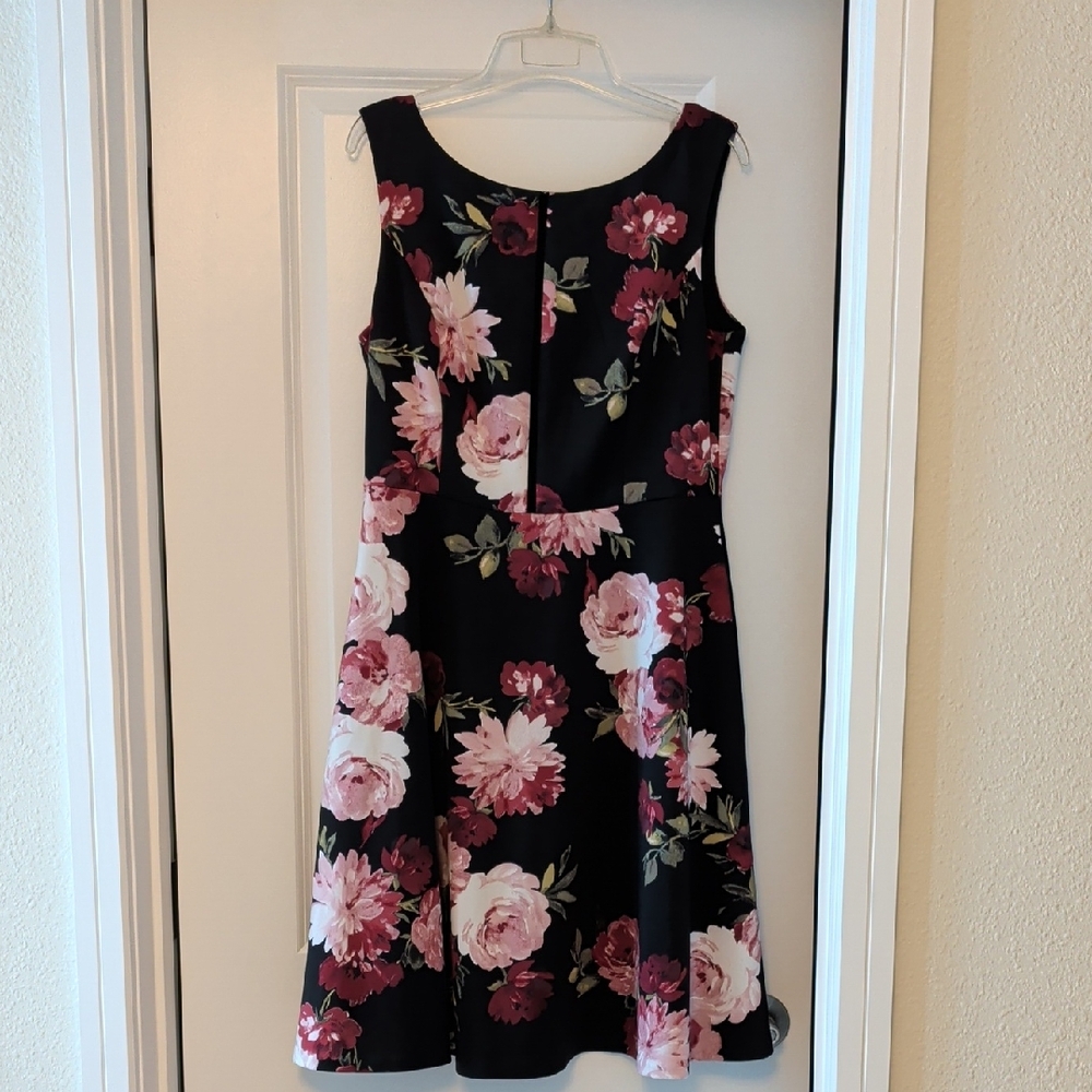 White House Black Market Black Dress with Pink Red Floral Accent